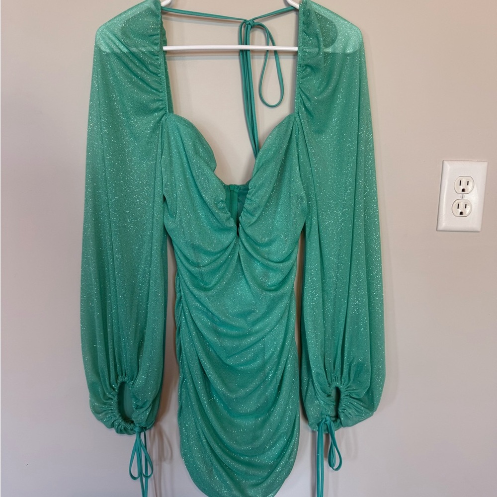 Green Glitter Ruched Dress